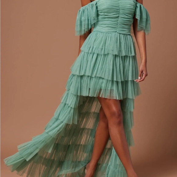 Ruffled Tiered Sage Dress - Picture 5 of 11